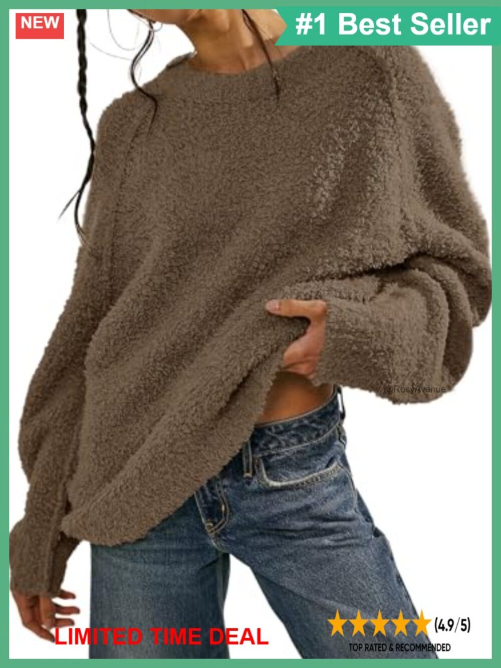 Oversized Long Sleeve Crewneck Fuzzy Knit Warm Pullover Sweater